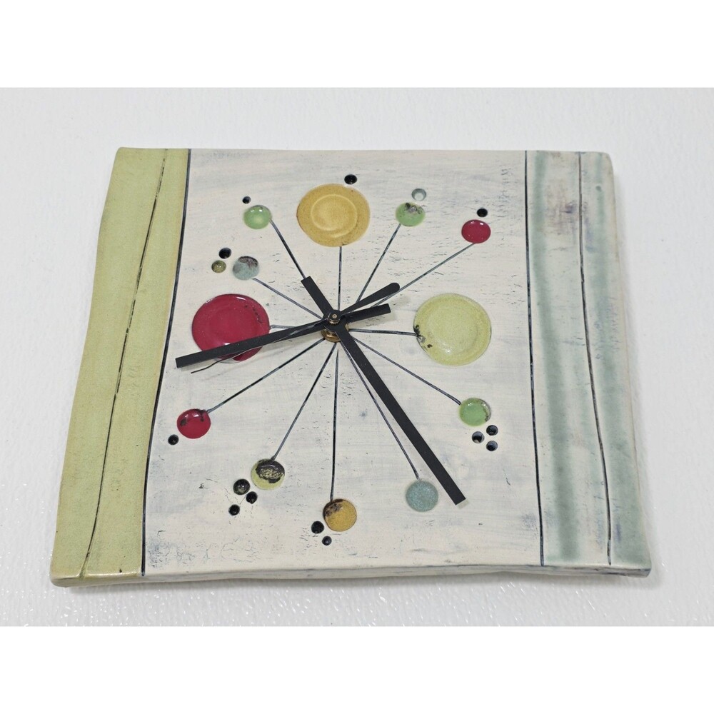 Mid Century Modern Style Ceramic Wall Clock 8"x9" Atomic Starburst *Read*